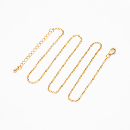 Gold Cable Chains 1.6mm, Finished Bracelet/ Anklet/ Necklace with Extender Chain, Ready to Wear (#LK-106-1.6)