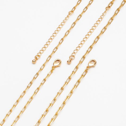 Gold Oval Link Chains 2.4/ 2.8mm, Finished Bracelet/ Anklet/ Necklace with Extender Chain, Ready to Wear (#LK-346)