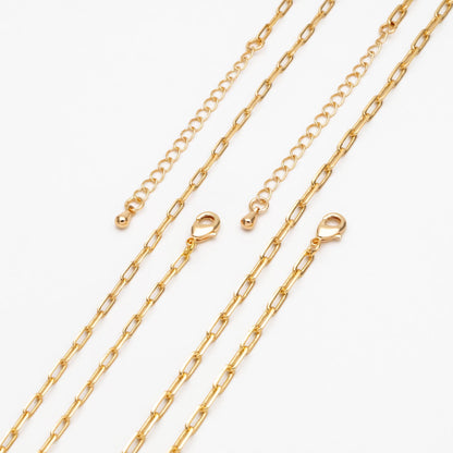 Gold Oval Link Chains 2.4/ 2.8mm, Finished Bracelet/ Anklet/ Necklace with Extender Chain, Ready to Wear (#LK-346)