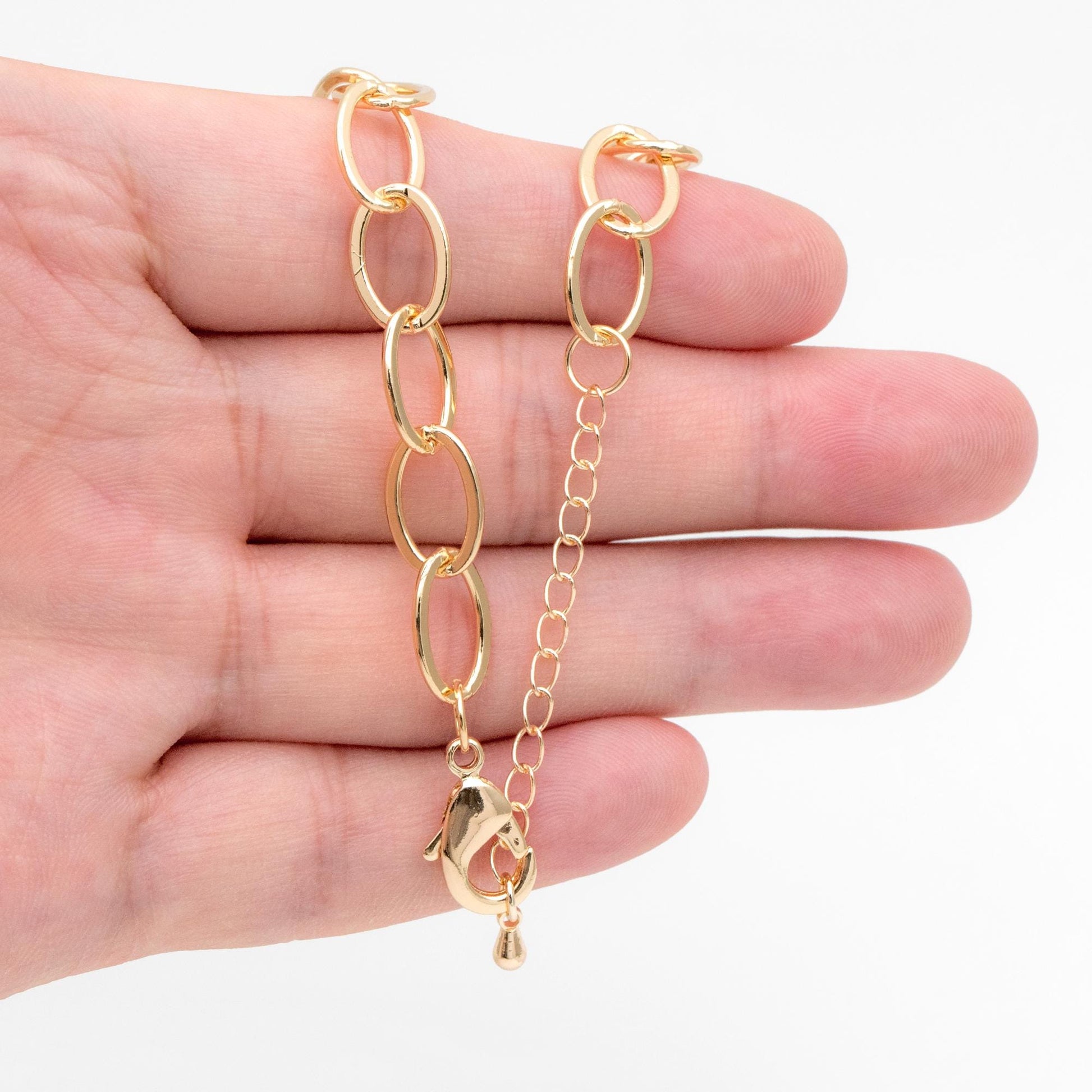 Dainty Gold Oval Link Chains, Finished Bracelet/ Anklet/ Necklace with Extender Chain, Ready to Wear (#LK-351)