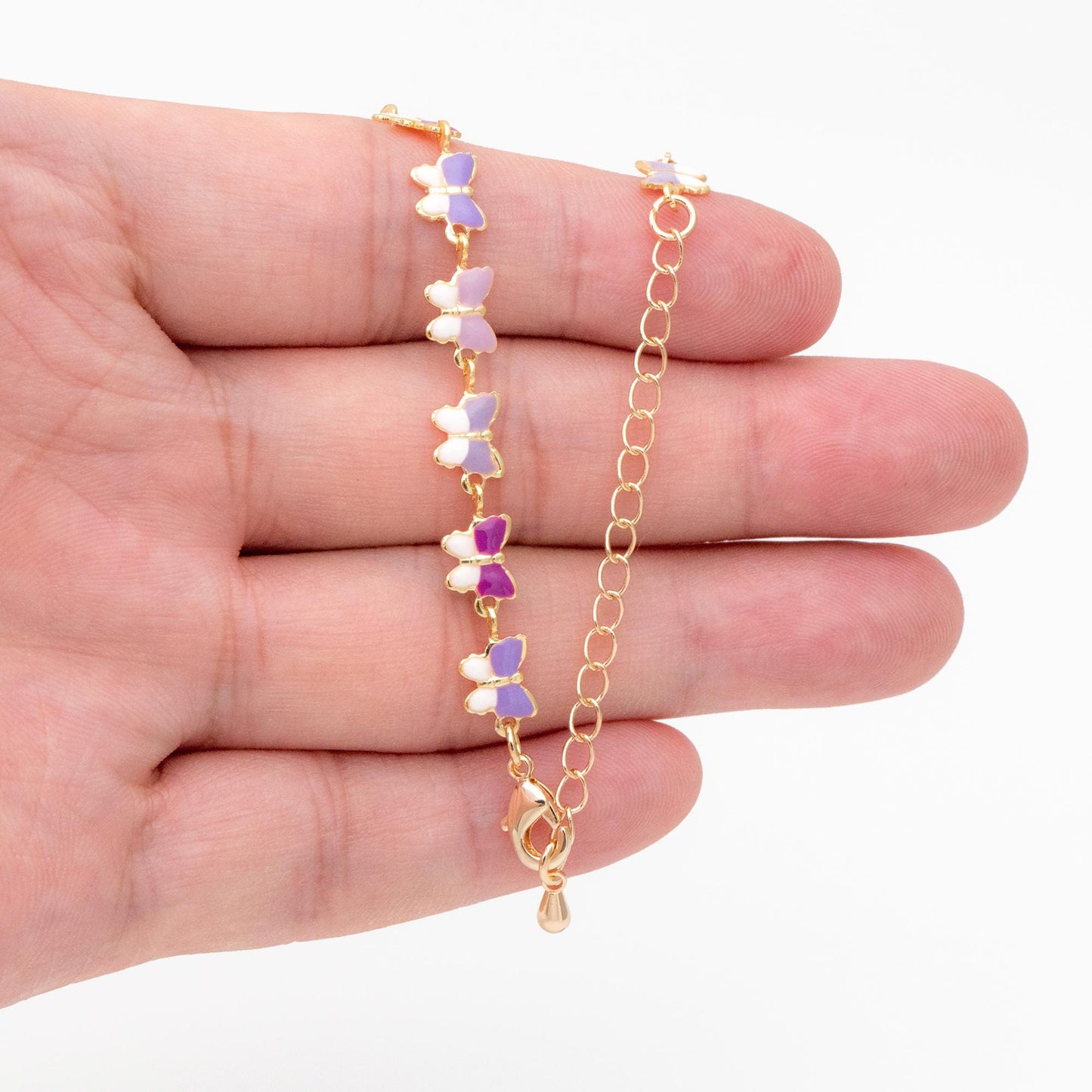 Purple Enamel Butterfly Chain, Finished Bracelet/ Anklet/ Necklace with Extender Chain, Ready to Wear (#LK-596-2)
