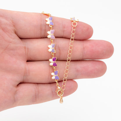 Purple Enamel Butterfly Chain, Finished Bracelet/ Anklet/ Necklace with Extender Chain, Ready to Wear (#LK-596-2)