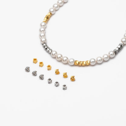 20pcs Gold/ Silver tone Twisted Cube Beads 4x3mm, Real Gold/ Rhodium plated Brass Cube Spacer Beads (GB-4263)