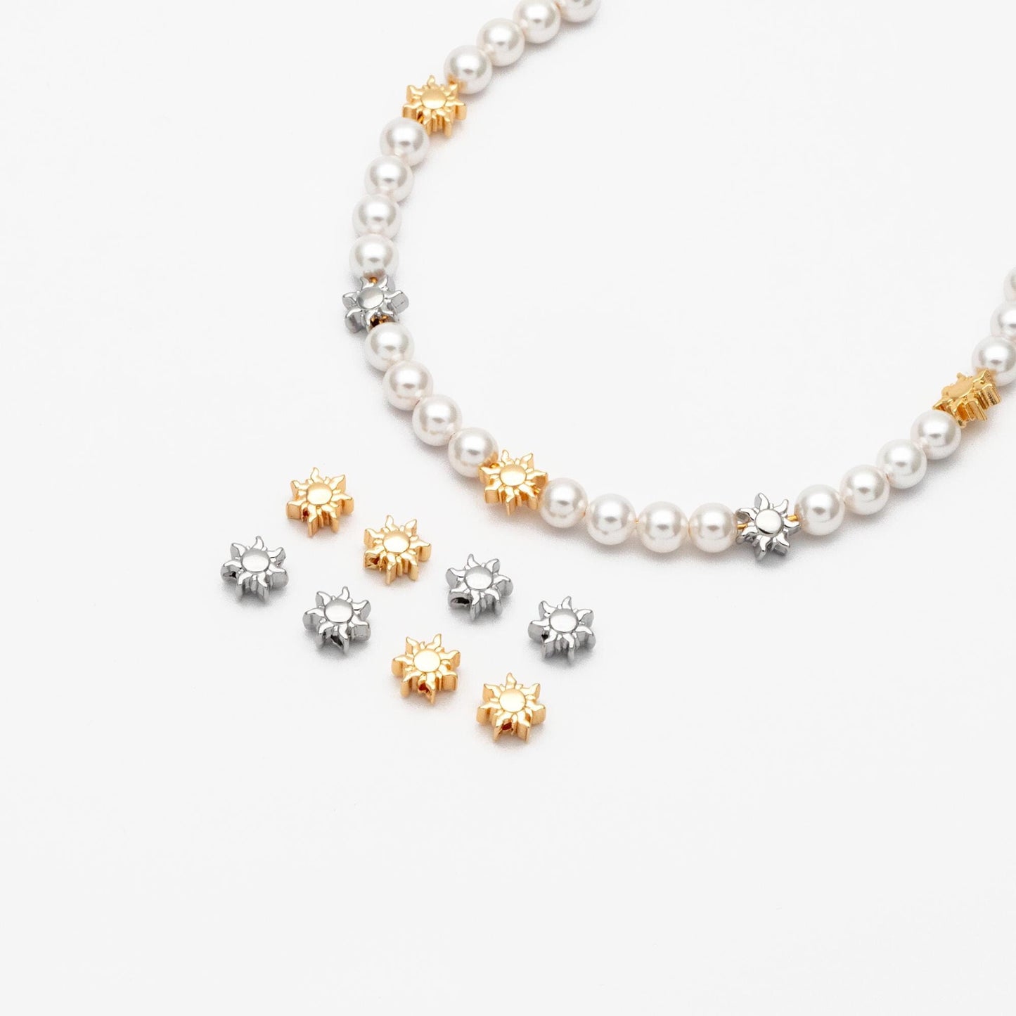 10pcs Gold/ Silver Sun Beads, Metal Beads, Gold/ Rhodium plated Brass Spacer Beads (GB-2964-A)