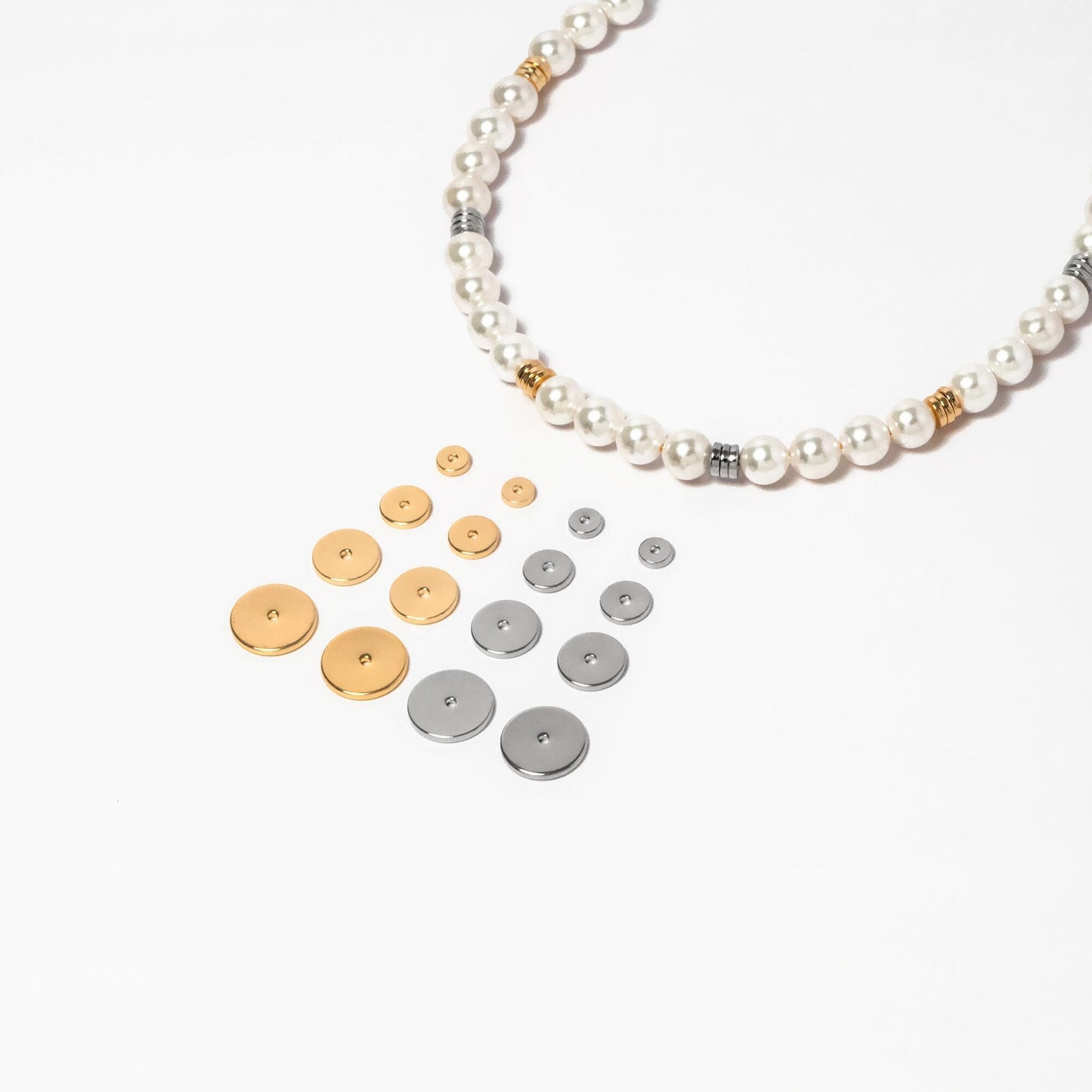 20pcs Gold/ Silver Tone Disc Spacer Beads, Round Coin Beads, Smooth Flat Disk Spacers 4/ 6/ 8/ 10mm, Donuts Findings diy jewelry (GB-1333)