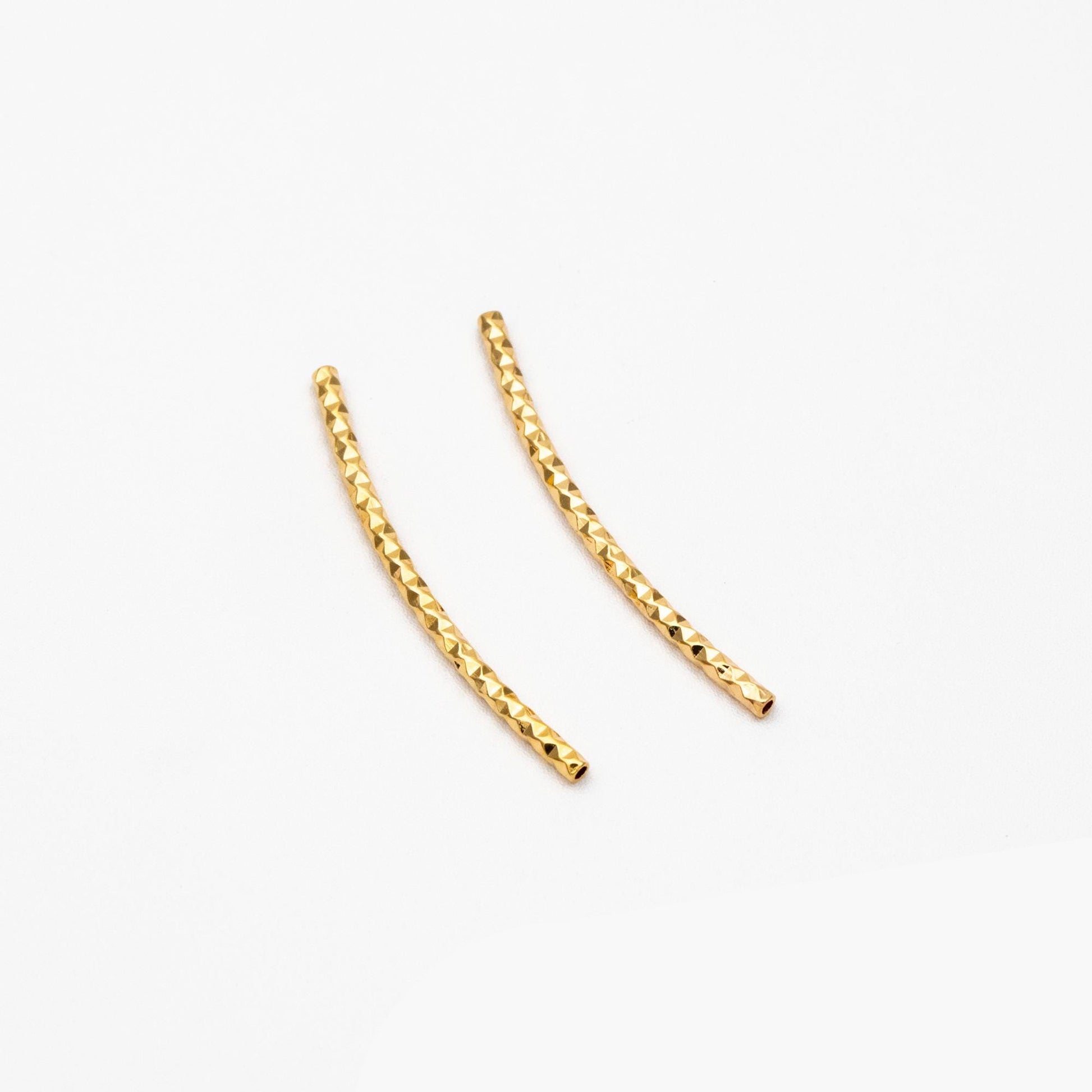 20pcs Gold plated Brass Curved Tube Beads, 30mm Long by 1.5mm Wide, Metal Bar Spacer Beads (GB-046-B)