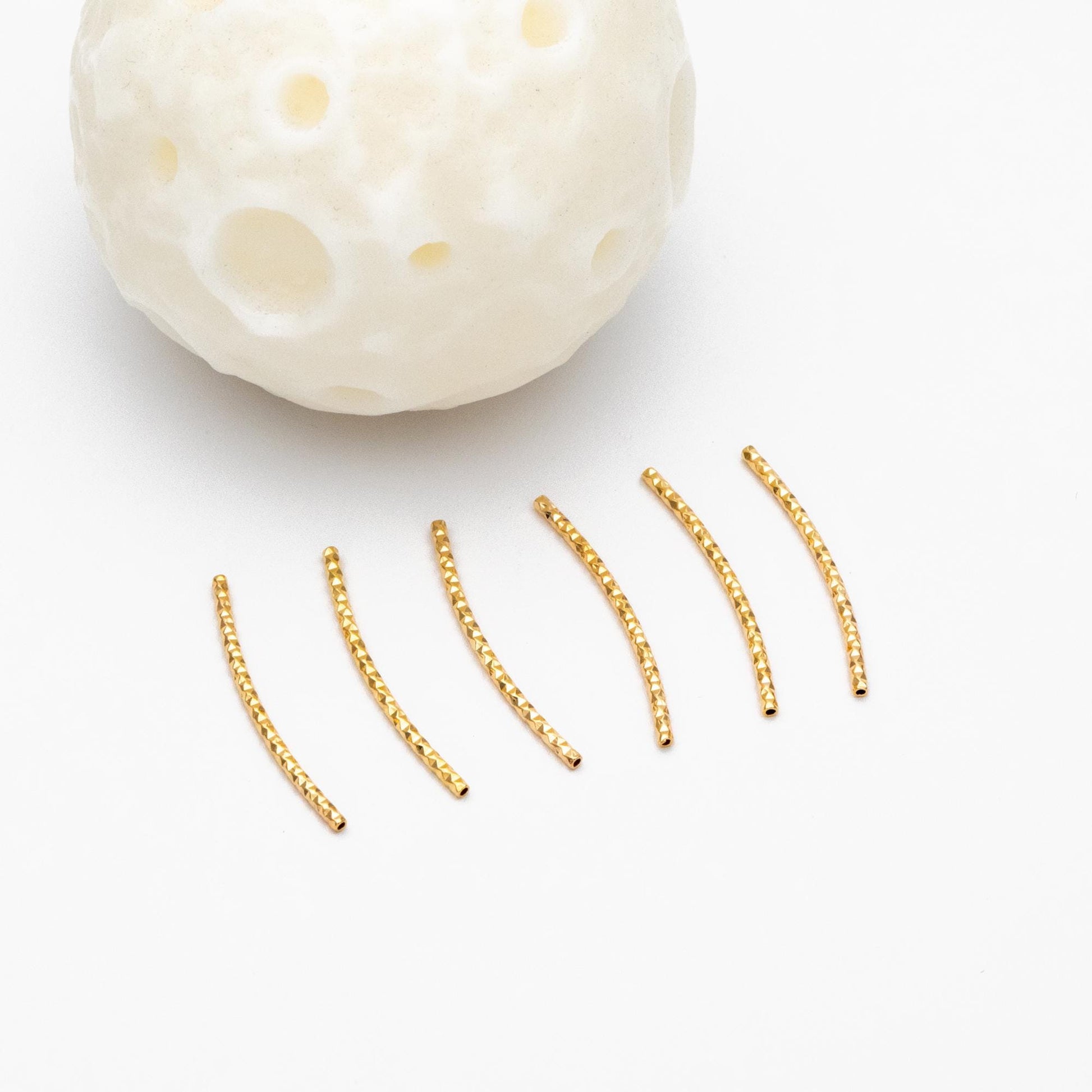 20pcs Gold plated Brass Curved Tube Beads, 30mm Long by 1.5mm Wide, Metal Bar Spacer Beads (GB-046-B)