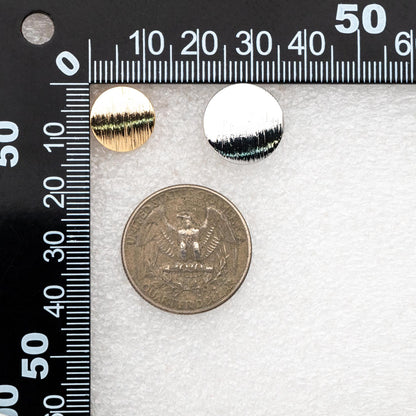 10pcs Brushed Gold/ Silver Ear Posts with Loops, 18K Gold/ Rhodium Plated Brass, Round Disc Geometric Earring Studs 12/15mm (GB-478)