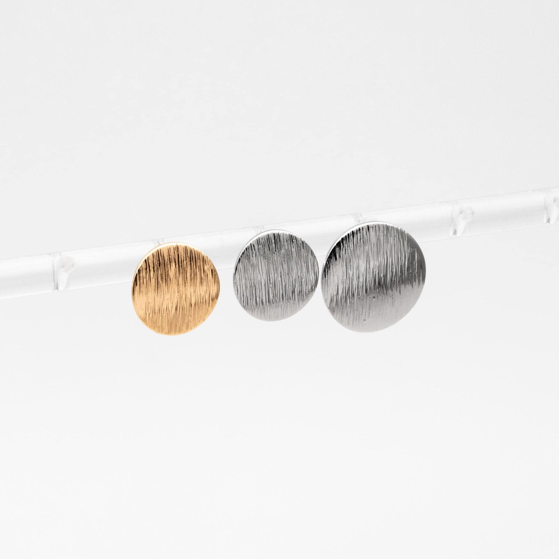 10pcs Brushed Gold/ Silver Ear Posts with Loops, 18K Gold/ Rhodium Plated Brass, Round Disc Geometric Earring Studs 12/15mm (GB-478)