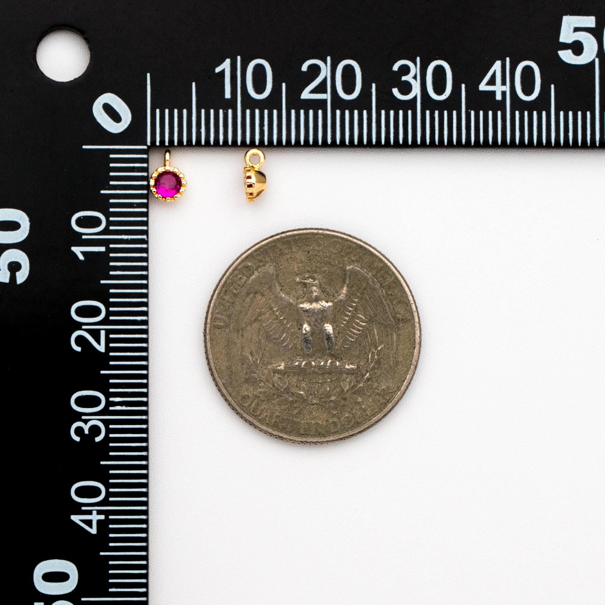 10pcs Gold Plated Round CZ Charms: Mini Cubic Zirconia Coin Pendant 4x6mm (GB-565)