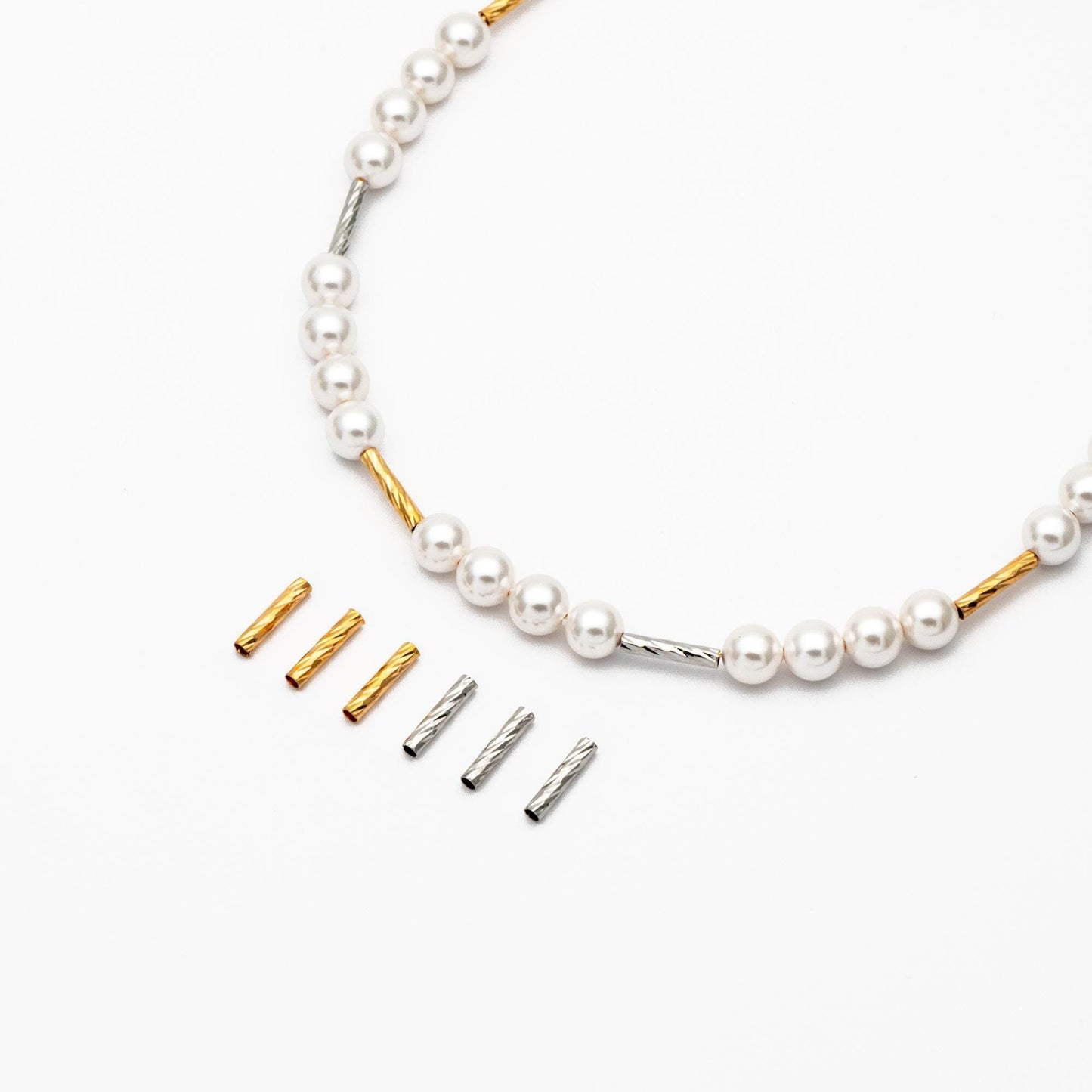 50pcs Gold/ Silver tone Straight Tube Beads 10x2mm, Real Gold/ Rhodium plated Brass Tube Spacers (GB-896)