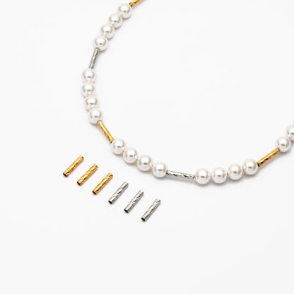 50pcs Gold/ Silver tone Straight Tube Beads 10x2mm, Real Gold/ Rhodium plated Brass Tube Spacers (GB-896)