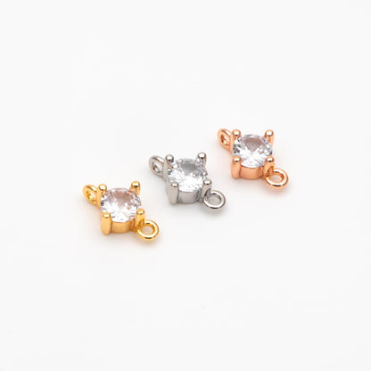 10pcs Gold/ Silver/ Rose Gold Cubic Zirconia Connector, Real 18K Gold/ Rhodium plated Brass CZ Charm (GB-1106)