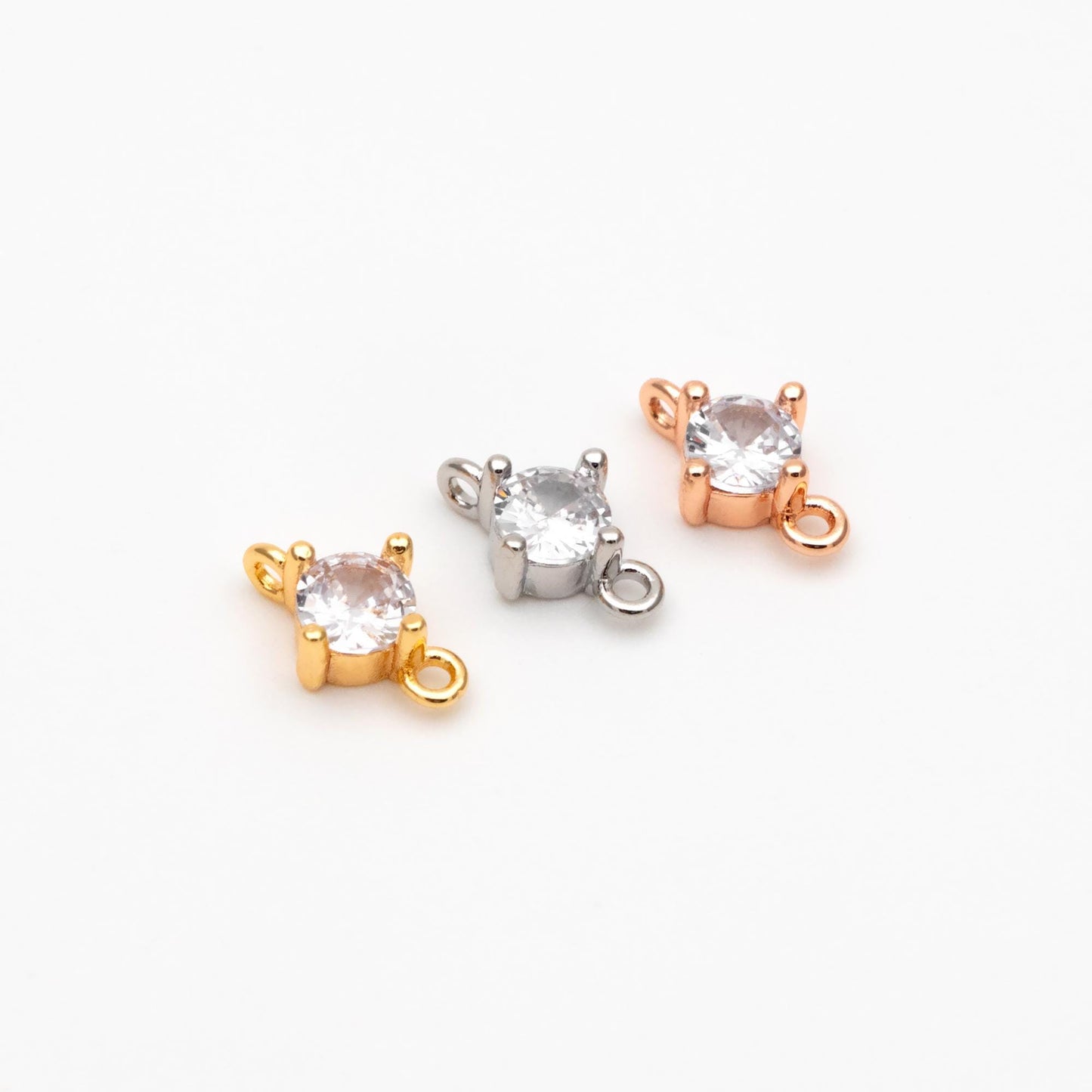 10pcs Gold/ Silver/ Rose Gold Cubic Zirconia Connector, Real 18K Gold/ Rhodium plated Brass CZ Charm (GB-1106)
