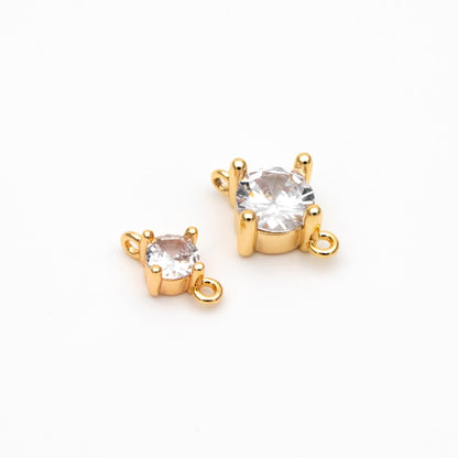 10pcs Gold/ Silver/ Rose Gold Cubic Zirconia Connector, Real 18K Gold/ Rhodium plated Brass CZ Charm (GB-1106)