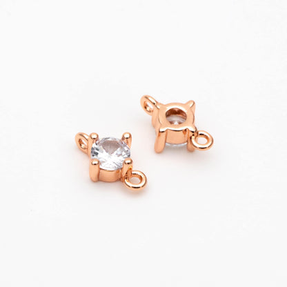10pcs Gold/ Silver/ Rose Gold Cubic Zirconia Connector, Real 18K Gold/ Rhodium plated Brass CZ Charm (GB-1106)