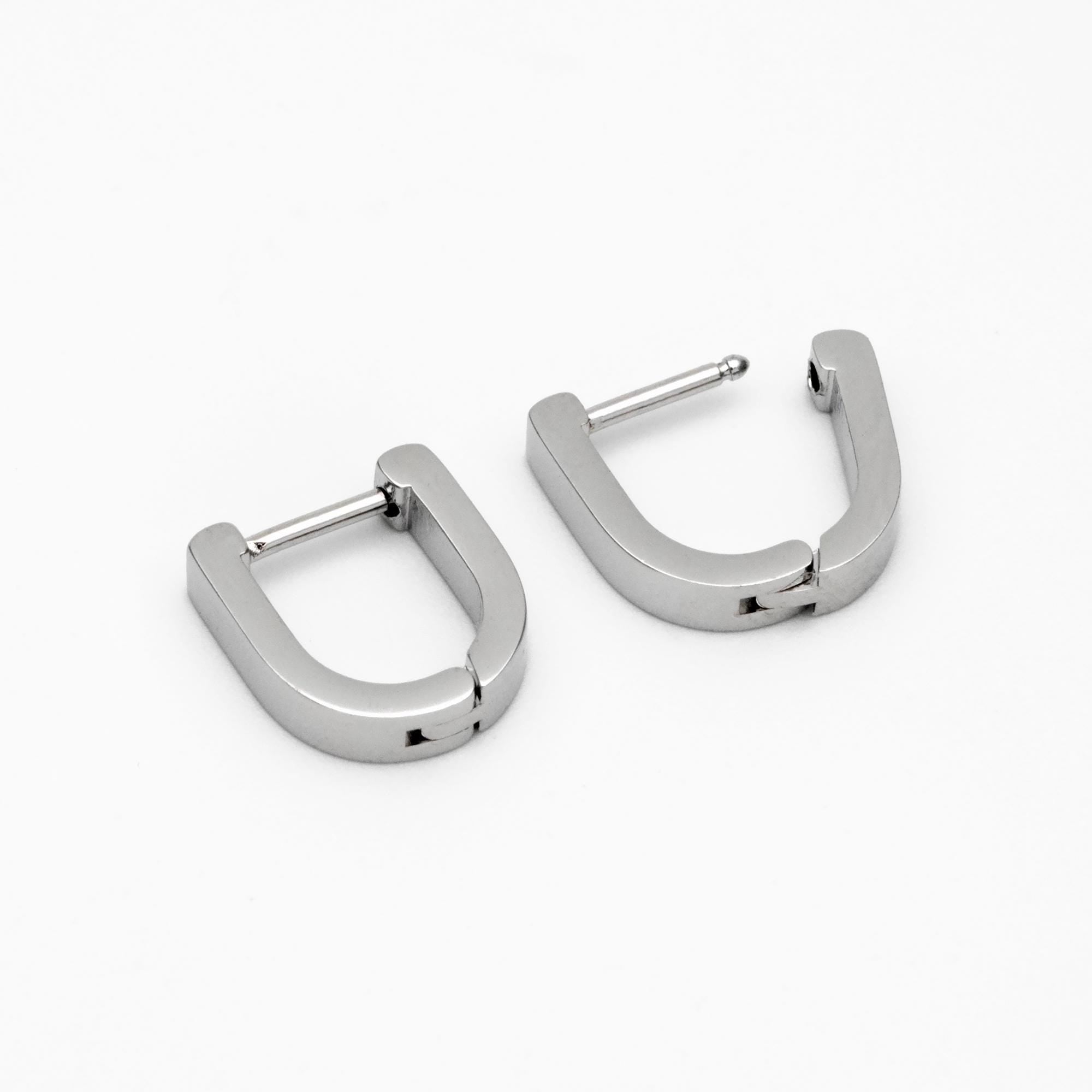 4pcs Horseshoe Huggie Earrings, 18K Gold/ Rhodium plated Stainless Steel, U-Shape Hoop Earring Components (GB-2742)