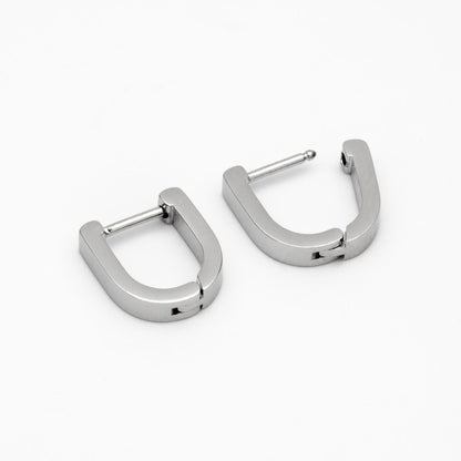4pcs Horseshoe Huggie Earrings, 18K Gold/ Rhodium plated Stainless Steel, U-Shape Hoop Earring Components (GB-2742)