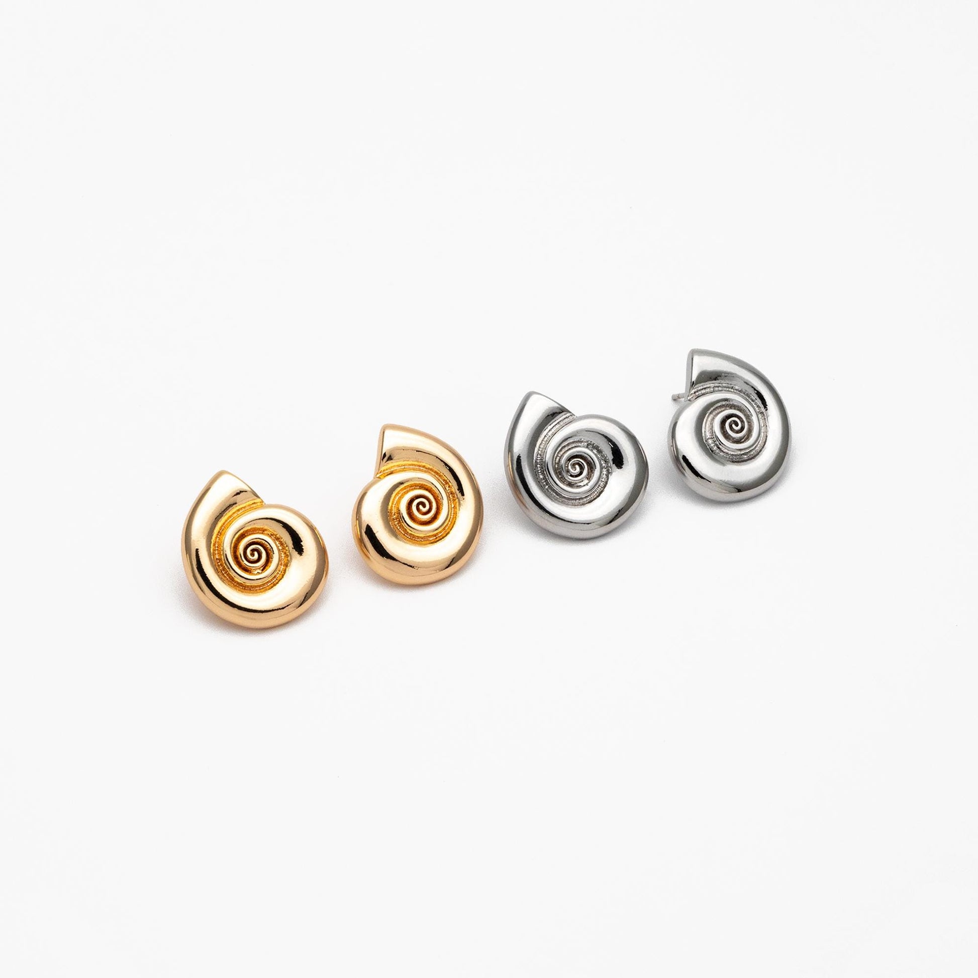4pcs Gold/ Silver Tone Shell Earrings 24x20mm, Gold/ Rhodium plated Brass Seashell Stud Earrings (GB-4565)