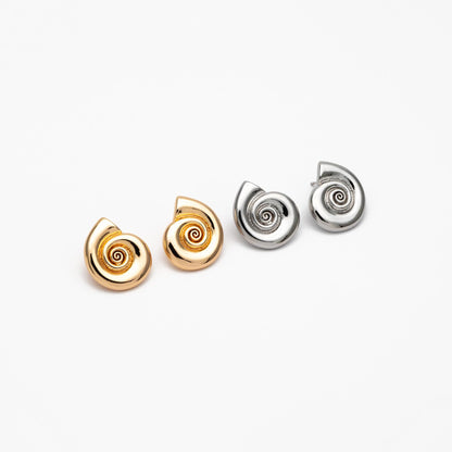 4pcs Gold/ Silver Tone Shell Earrings 24x20mm, Gold/ Rhodium plated Brass Seashell Stud Earrings (GB-4565)