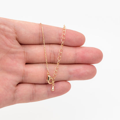 Gold/ Rhodium plated Brass Dainty Chains 0.8mm, 18 Inch Finished Necklace with 4cm Extender Chain, Ready to Wear (#LK-308)