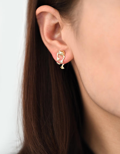 4pcs Gold/ Silver Tone Frog Front Back Earrings, Gold/ Rhodium Plated Brass, Animal Ear Jacket (GB-4533)