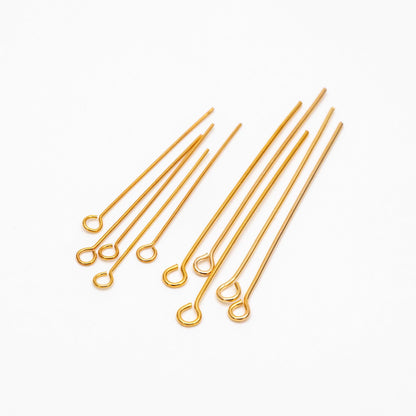 100pcs Gold/ Silver/ Rose Gold Eye Pins, 30x0.5mm (24 Gauge) 40x0.7mm (21 Gauge), Gold/ Rhodium plated Brass Eyepins (GB-026)