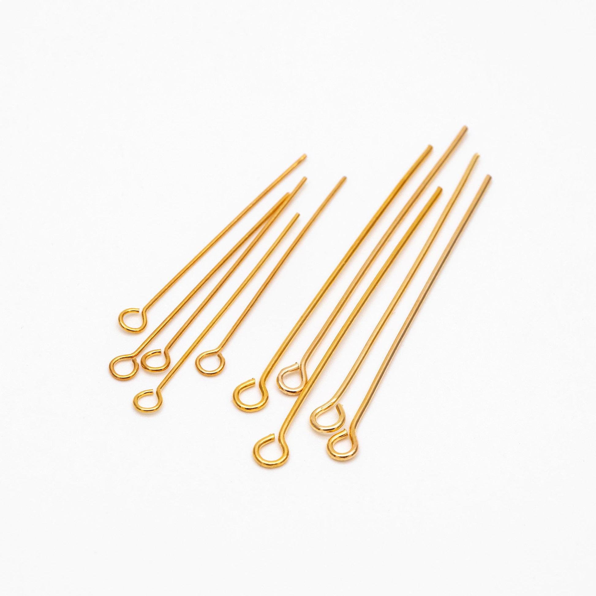 100pcs Gold/ Silver/ Rose Gold Eye Pins, 30x0.5mm (24 Gauge) 40x0.7mm (21 Gauge), Gold/ Rhodium plated Brass Eyepins (GB-026)