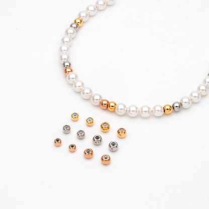 20pcs Gold/ Silver/ Rose Gold Round Rubber Stopper Beads 3/4/5mm, Gold/ Rhodium plated Brass, Tiny Rondelle Charm Holder Connector (GB-392)