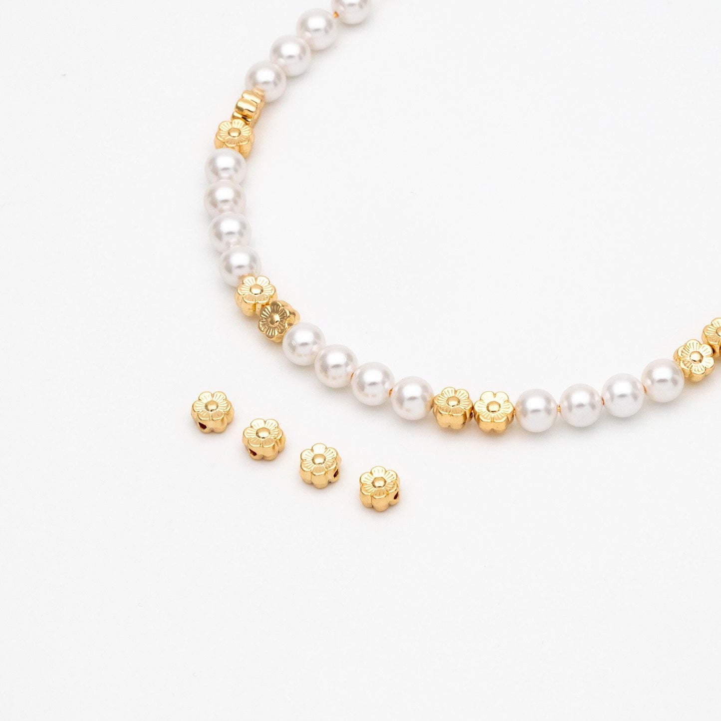 10pcs Gold Flower Spacer Beads 6mm, Real Gold plated Brass Spacer Beads (GB-3296)