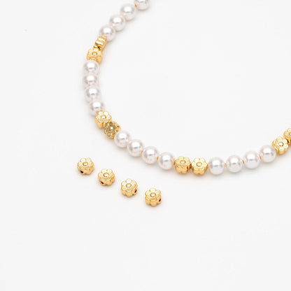 10pcs Gold Flower Spacer Beads 6mm, Real Gold plated Brass Spacer Beads (GB-3296)