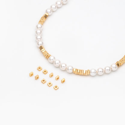 20pcs Gold Cube Spacer Beads 3mm, Real Gold plated Brass Square Beads, Lead Nickel Free (GB-3504)