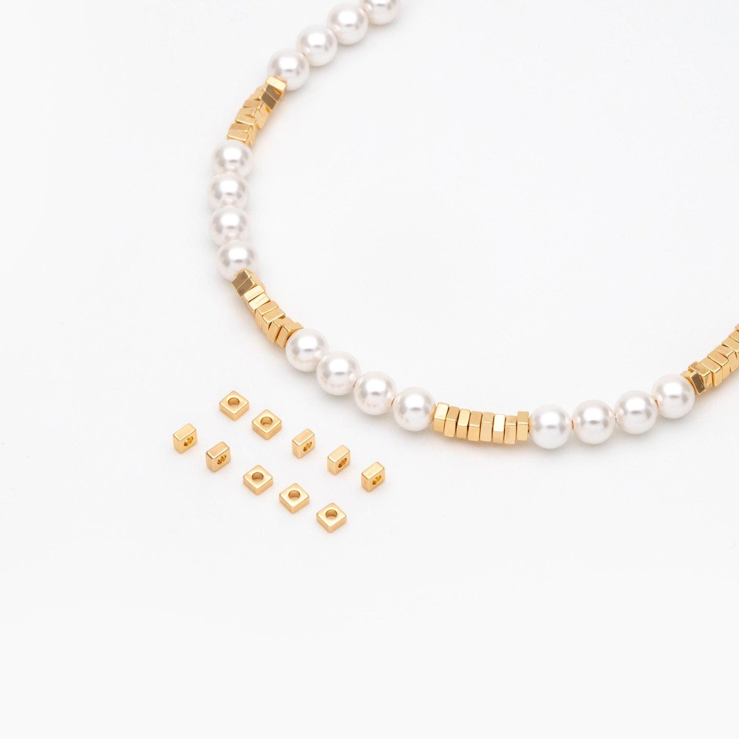 20pcs Gold Cube Spacer Beads 3mm, Real Gold plated Brass Square Beads, Lead Nickel Free (GB-3504)