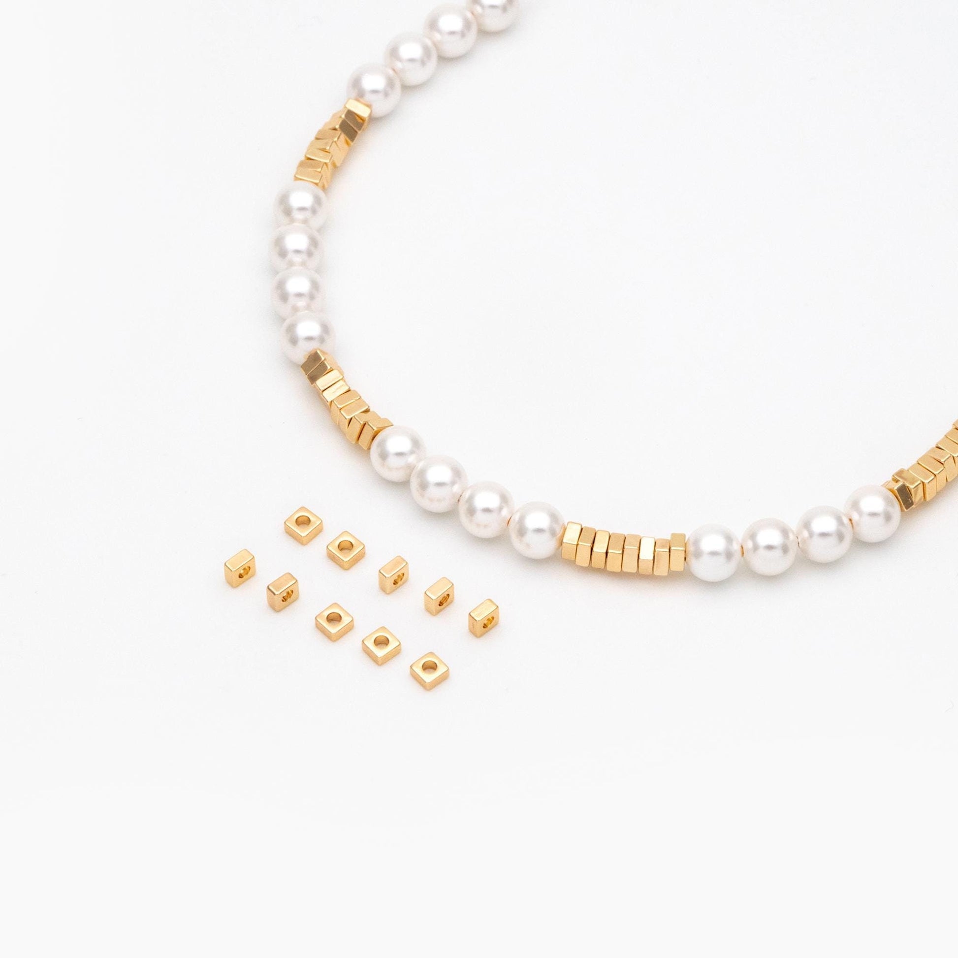 20pcs Gold Cube Spacer Beads 3mm, Real Gold plated Brass Square Beads, Lead Nickel Free (GB-3504)