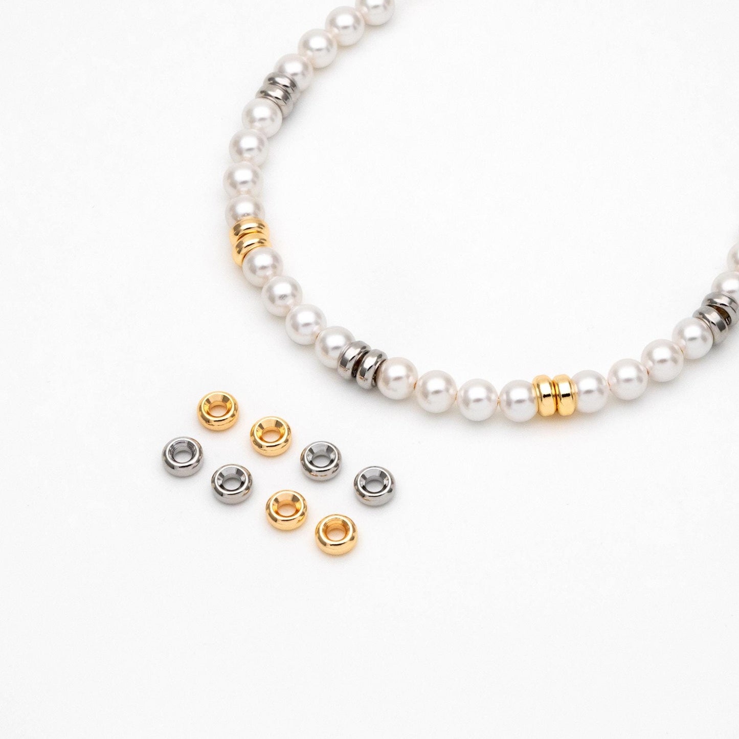 20pcs Gold/ Silver Tone Round Spacer Beads, 6mm, Jewelry Making Supplies Wholesale (GB-3510)