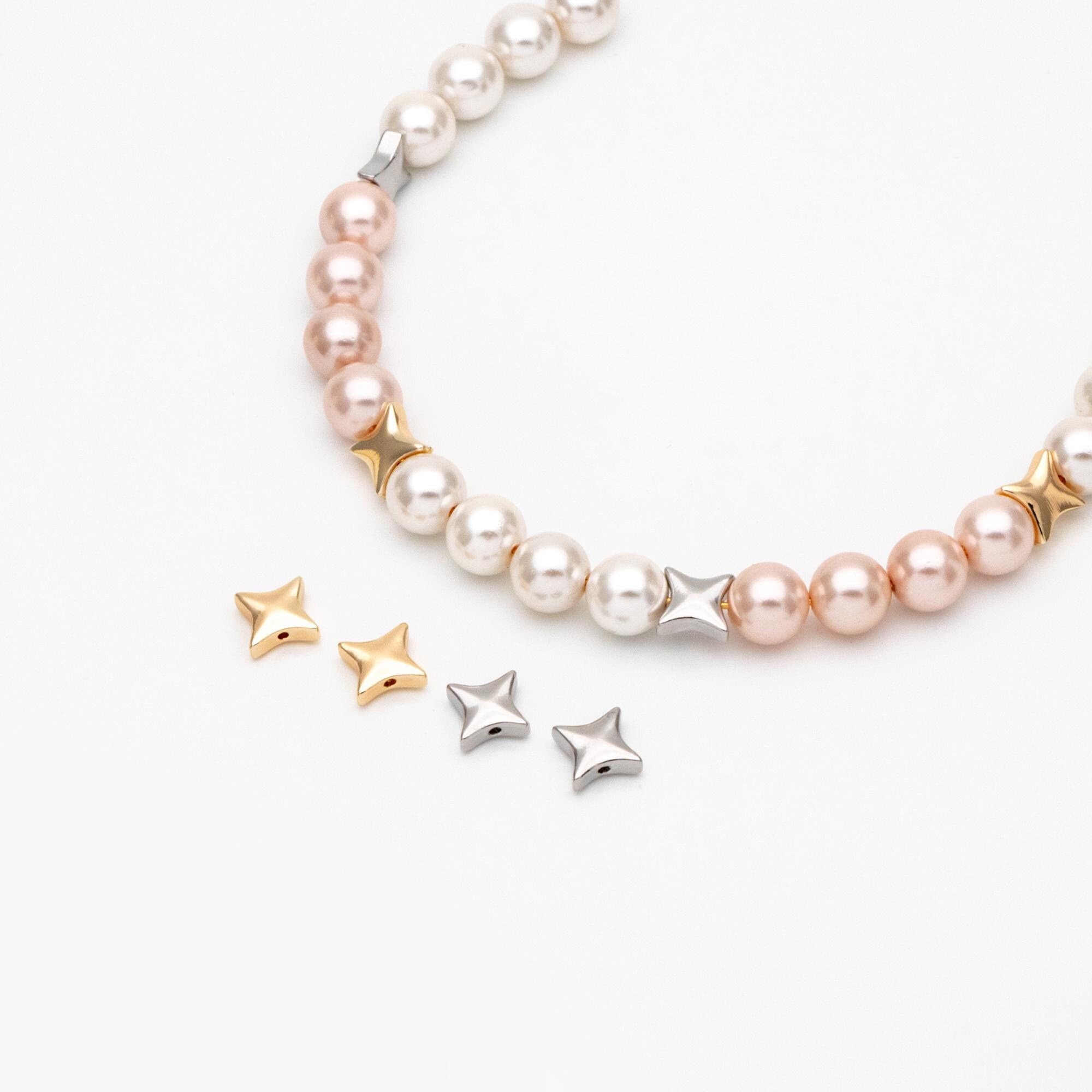 10pcs Gold/ Silver Tone Star Spacer Beads, Gold/ Rhodium plated Brass Cross Star Beads (GB-2964-F)