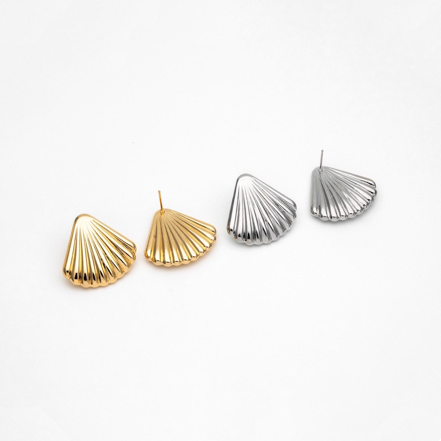 4pcs Gold/ Silver Shell Earrings, Gold/ Rhodium plated Brass, Dainty Seashell Stud Earrings (GB-4572)