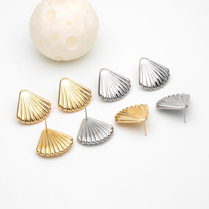 4pcs Gold/ Silver Shell Earrings, Gold/ Rhodium plated Brass, Dainty Seashell Stud Earrings (GB-4572)