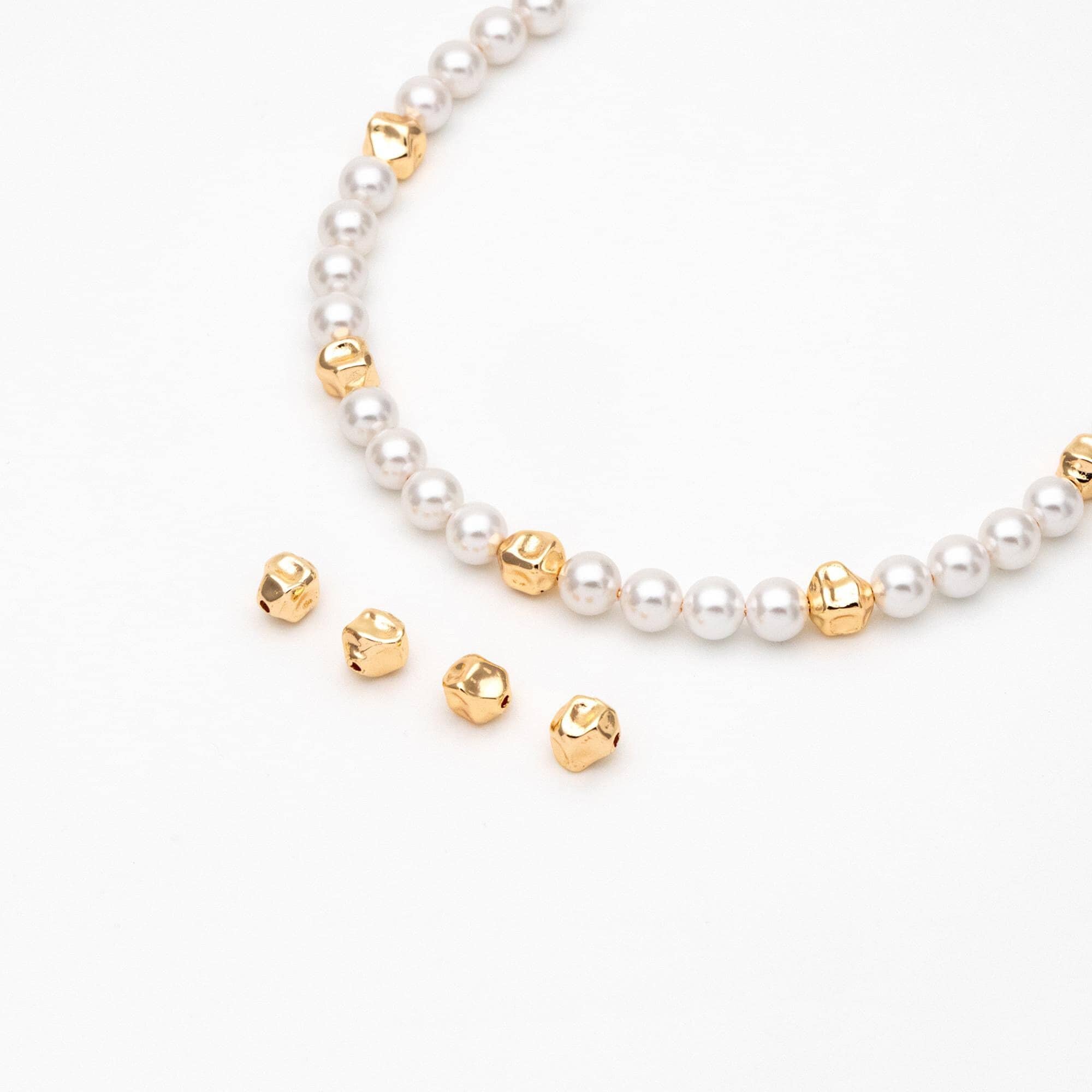 10pcs Irregular Stone Spacer Beads, Gold plated Brass, Jewelry Making, Diy Material, Jewelry Supplies (GB-2956-D)