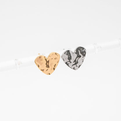 10pcs Gold/ Silver Hammered Heart Earrings, Real Gold/ Rhodium plated Brass, Geometric Earring Studs (GB-4567)
