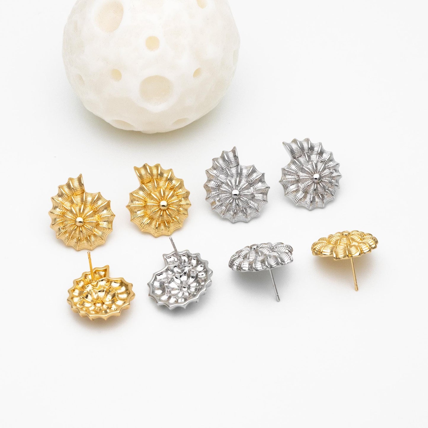 4pcs Gold/ Silver Tone Spiral Shell Earrings, Modern Style Earrings, Fashion Earrings, Beach Jewelry (GB-4571)