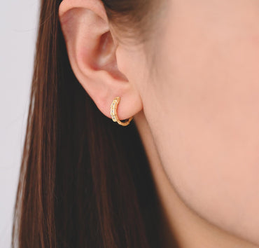 4pcs CZ Pave Gold/ Silver Hoop Earrings, 18K Real Gold/ Rhodium plated Brass, Dainty Huggie Earrings, Minimalist Earrings (GB-3826-C)