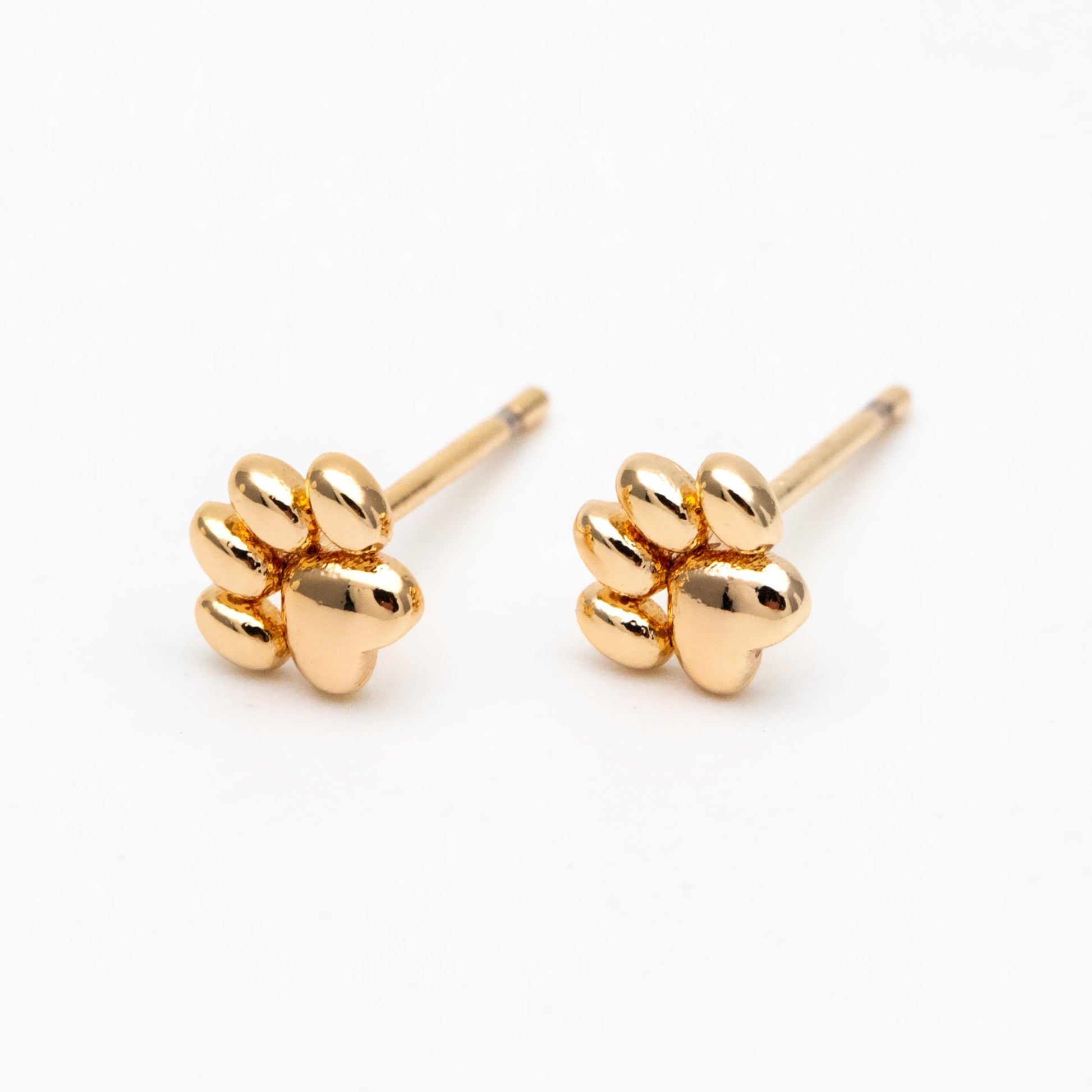 10pcs Gold/ Silver Tone Pet Paw Print Earrings 6x6mm, 18K Gold/ Rhodium Plated Brass, Minimalist Stud Earring (GB-4590)