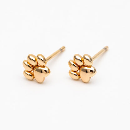 10pcs Gold/ Silver Tone Pet Paw Print Earrings 6x6mm, 18K Gold/ Rhodium Plated Brass, Minimalist Stud Earring (GB-4590)