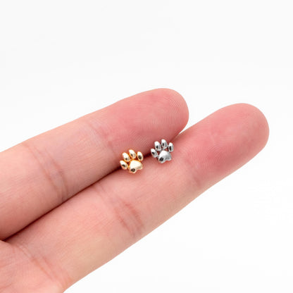 10pcs Gold/ Silver Tone Pet Paw Print Earrings 6x6mm, 18K Gold/ Rhodium Plated Brass, Minimalist Stud Earring (GB-4590)
