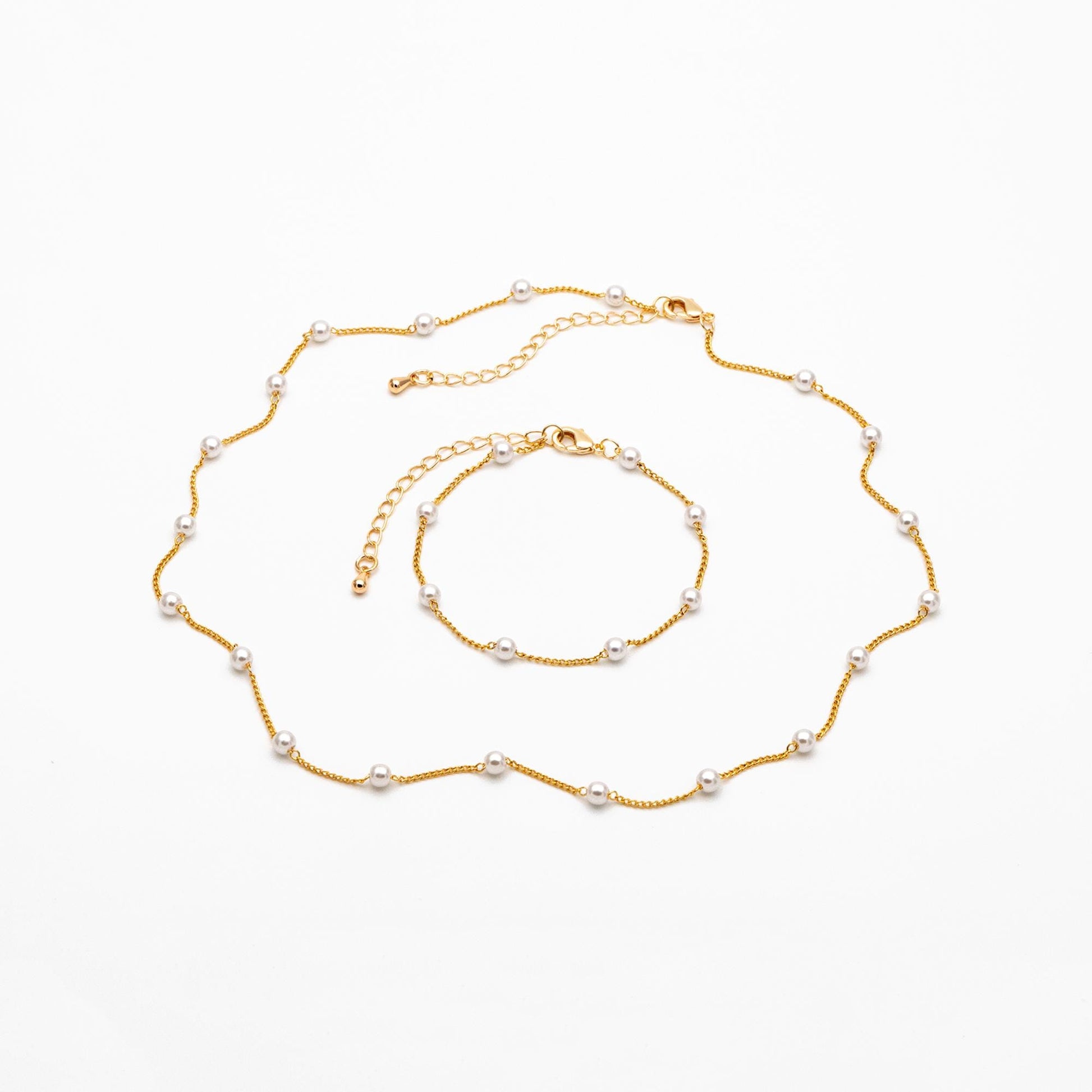 Gold Faux Pearl Beaded Chain, Finished Bracelet/ Anklet/ Necklace with Extender Chain, Ready to Wear (#LK-159)