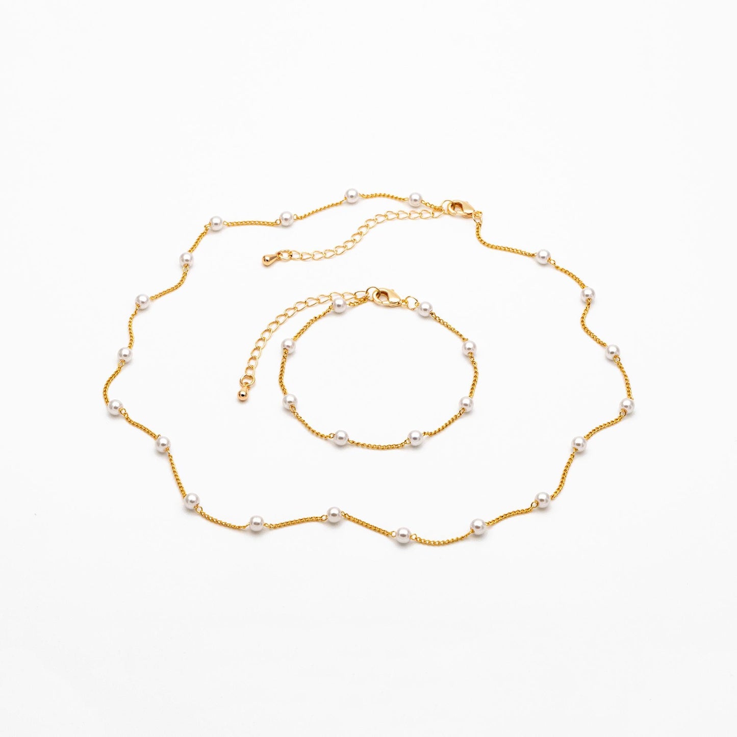 Gold Faux Pearl Beaded Chain, Finished Bracelet/ Anklet/ Necklace with Extender Chain, Ready to Wear (#LK-159)