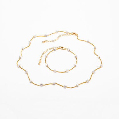 Gold Faux Pearl Beaded Chain, Finished Bracelet/ Anklet/ Necklace with Extender Chain, Ready to Wear (#LK-159)