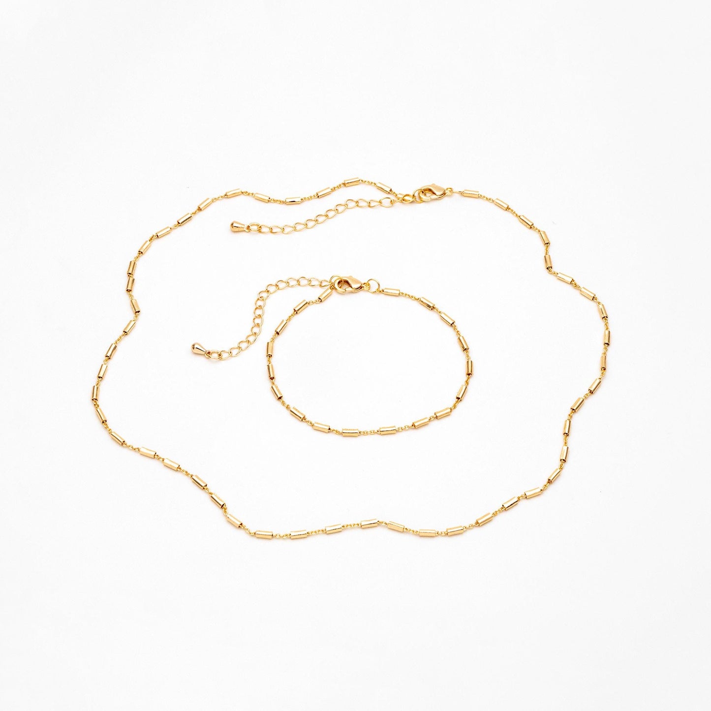 Gold Tube Chains 2mm, Finished Bracelet/ Anklet/ Necklace with Extender Chain, Ready to Wear (#LK-280)