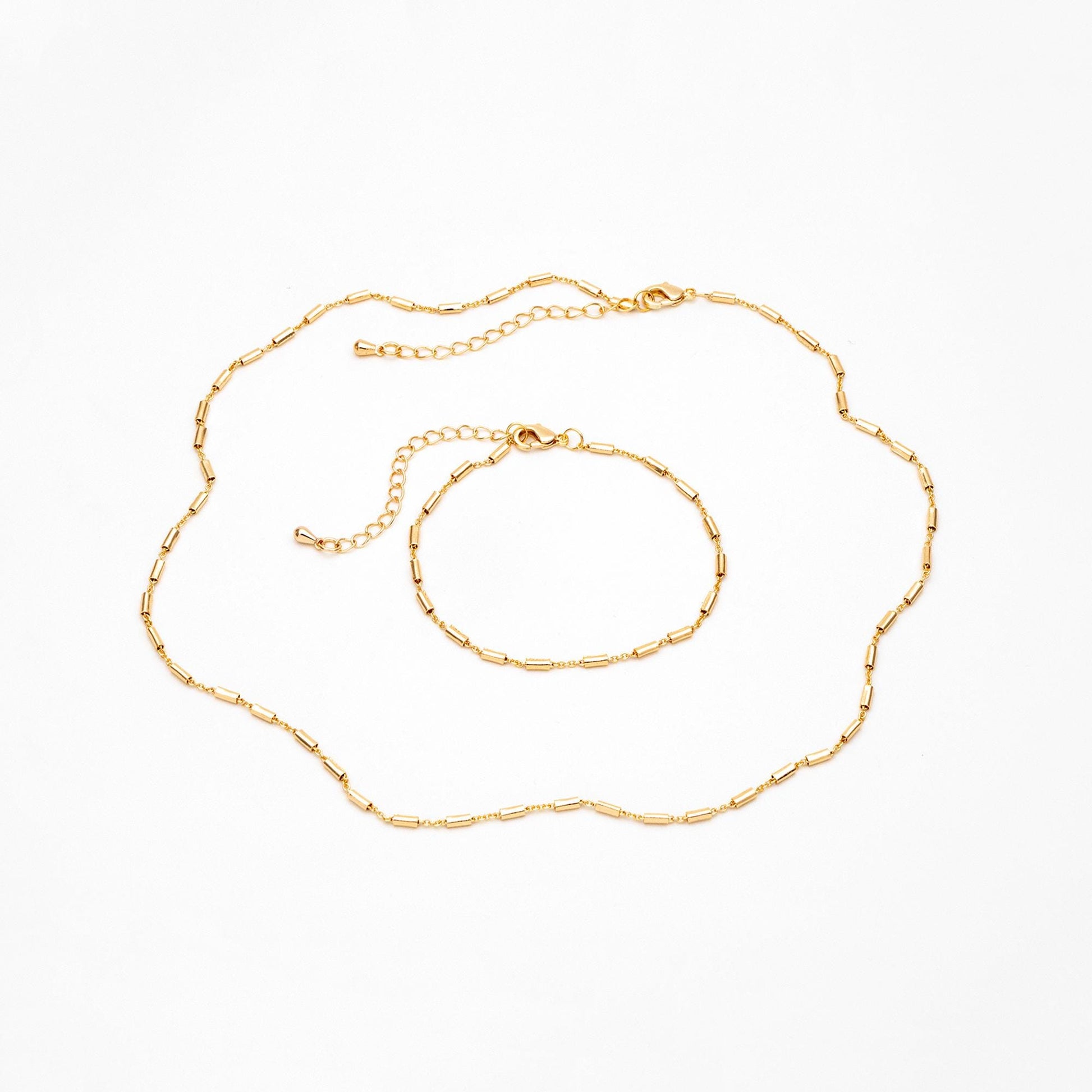 Gold Tube Chains 2mm, Finished Bracelet/ Anklet/ Necklace with Extender Chain, Ready to Wear (#LK-280)